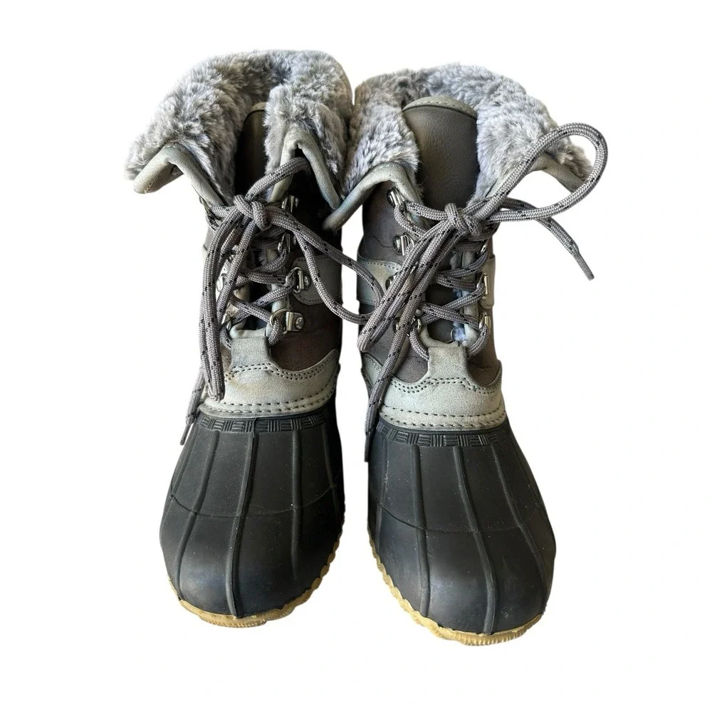 Tommy Hilfiger Rusteen Gray Duck Boot US Sz‎ 5 Faux Shearling Lined Grey EUC